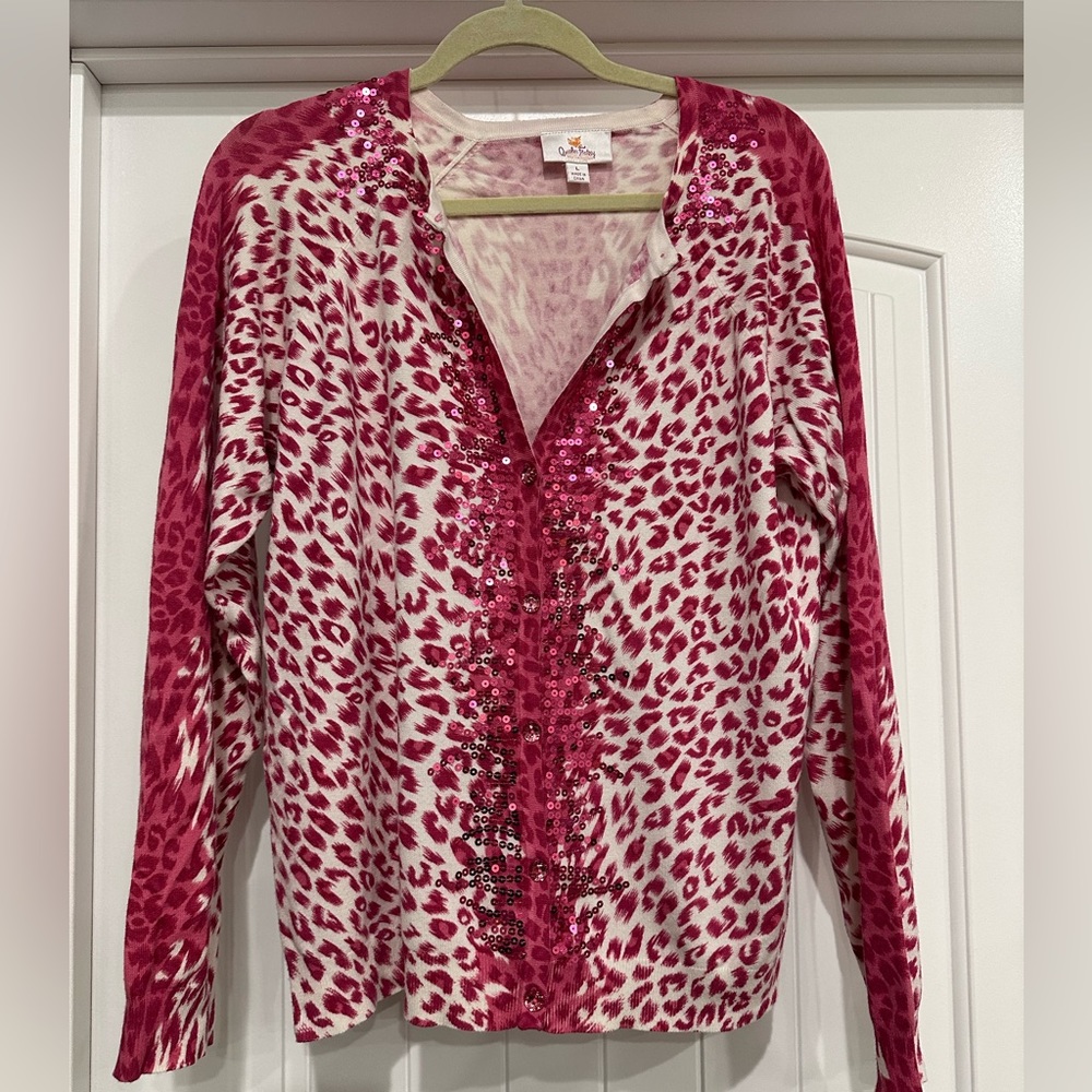 Quaker Factory Leopard Pink Cardigan